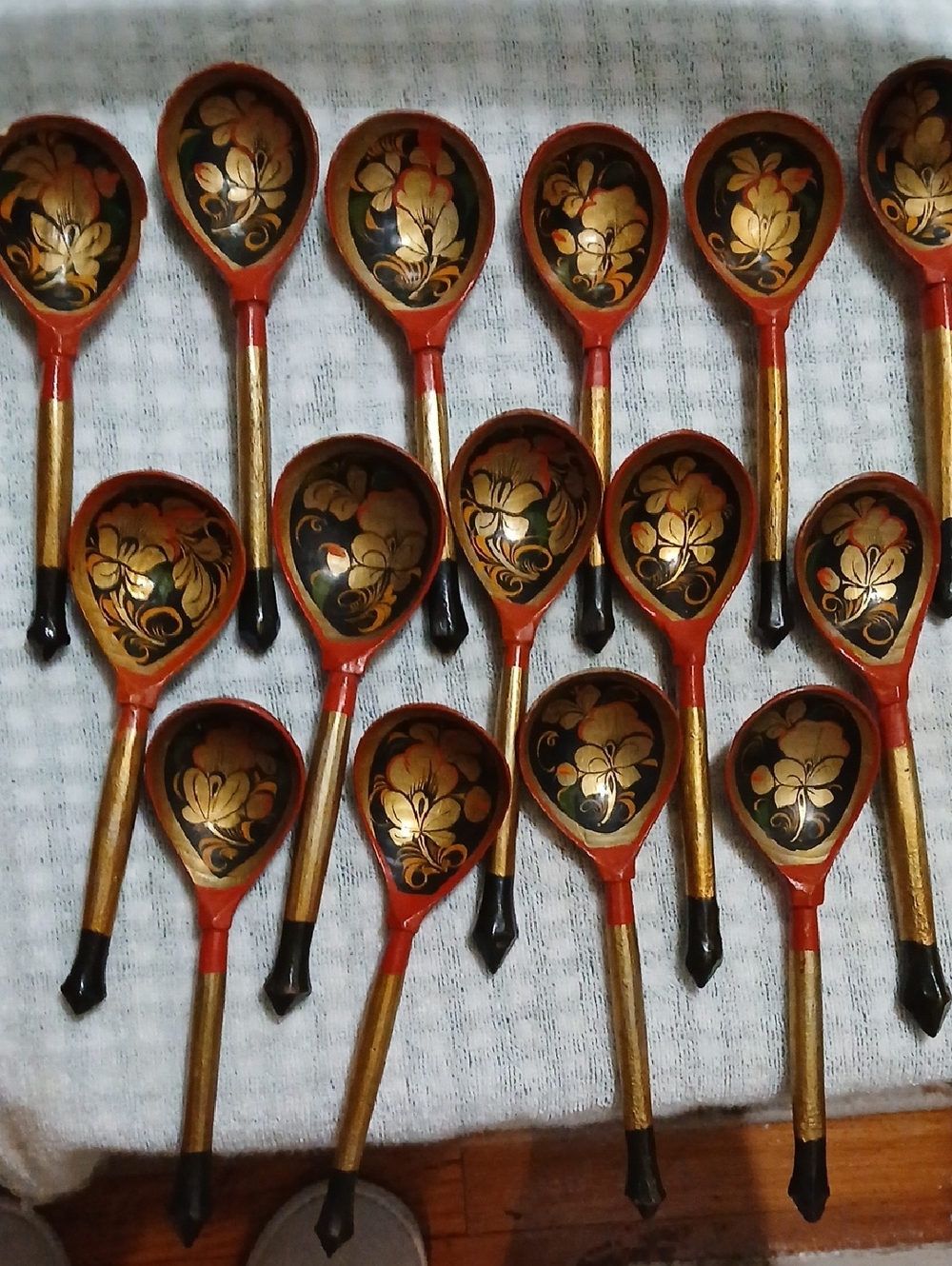 Handpainted Russian Khokhloma Wooden Spoons - Red and Gold Set